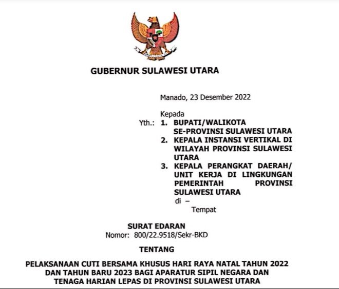 Gubernur Sulut Olly Dondokambey Keluarkan Surat Edaran Tentang Cuti